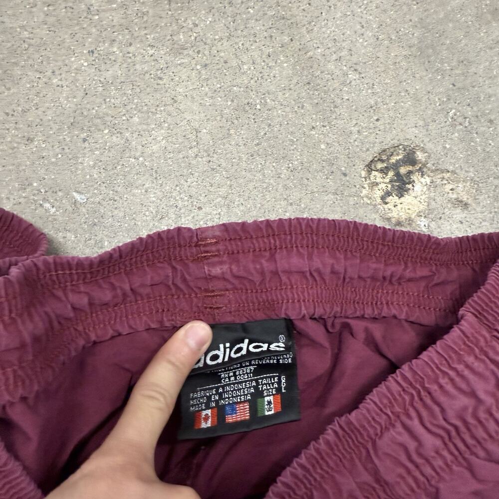 Vintage 90s Adidas 3 Stripe Shorts Embroidered Big Trefoil Athletic Maroon Large - Picture 4 of 7
